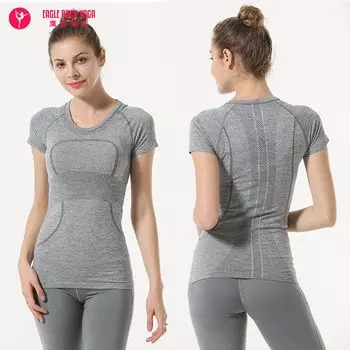 Новая одежда для йоги женский боди с круглым вырезом спортивный быстросохнущий топ для бега куртка для йоги фитнес эластичная футболка с коротким рукавом B23 yarn-dyed gray T-shirt 2XL