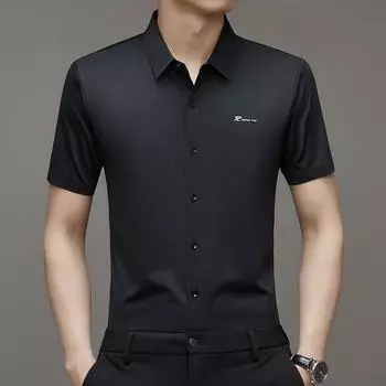 Новая одежда для пап, летняя бесшовная рубашка с коротким рукавом, мужская тонкая рубашка с лацканами для молодых и средних лет M