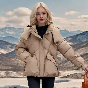 Новая одежда из хлопка для женщин 2024 года, короткая корейская версия, модная и тонкая утолщенная куртка с капюшоном, тренд S recommends 80-50 kg красный