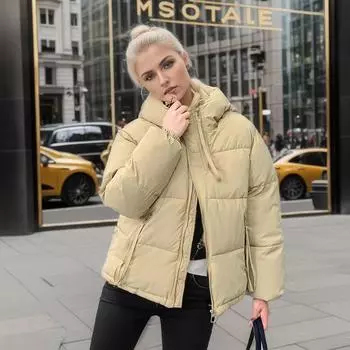 Новая одежда из хлопка для женщин 2024 года, зимняя короткая одежда с капюшоном, свободная повседневная модная куртка высокого класса M