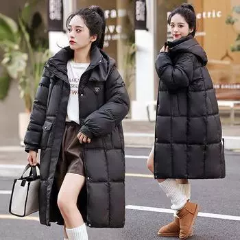 Новая одежда из хлопка, женская корейская версия, свободная одежда длиной до колена, хлопковое пальто M чёрный