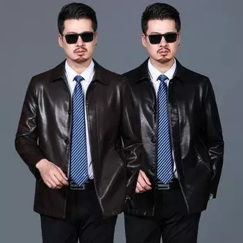 Новая одежда из натуральной кожи, мужская куртка из натуральной кожи, весенне-осеннее мужское пальто с воротником-поло XXXL