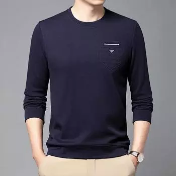 Новая одежда Мужская популярная футболка с длинными рукавами Мужская осенняя корейская мода Круглый вырез Нижняя мужская толстовка M