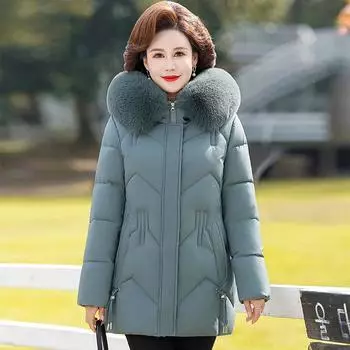 Новая одежда на хлопчатобумажной подкладке для женщин среднего и пожилого возраста, куртки-стеганые для мам среднего и большого размера, зимние куртки с капюшоном XL красный