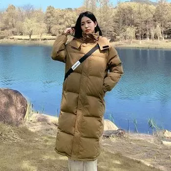 Новая одежда с хлопковой подкладкой, женская длинная одежда с хлопковой подкладкой до колен, утолщенная куртка с хлопковой подкладкой в студенческом стиле, зимнее пальто S 90-52.5 kg хаки