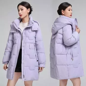 Новая одежда с хлопковой подкладкой, женская свободная одежда с капюшоном, с хлопковой подкладкой, средние и длинные, утолщенные однотонные куртки с хлопковой подкладкой, прилив M чёрный