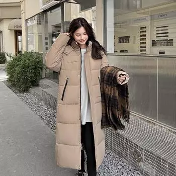 Новая одежда с капюшоном на хлопковой подкладке женская удлиненная зимняя куртка с взрывной утолщенной хлопковой подкладкой M чёрный