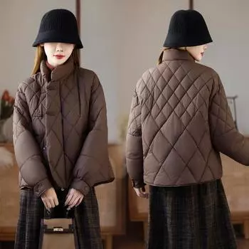 Новая одежда в национальном стиле с пуховой подкладкой из хлопка, воротник-стойка Майяра, для маленьких мужчин, осенне-зимняя короткая куртка с подкладкой из хлопка, тонкое теплое пальто для женщин M чёрный