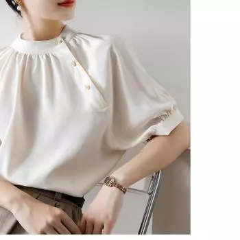 Новая однотонная элегантная французская рубашка в стиле Харадзюку, женская базовая милая уличная одежда, топы, офисная женская корейская мода, нишевая повседневная тонкая одежда S шампанского