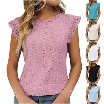 Новая однотонная футболка с круглым вырезом и кружевным рукавом для женщин L бежевый