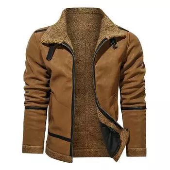 Новая однотонная кожаная куртка большого размера с меховым покрытием и бархатной отделкой для мужчин S