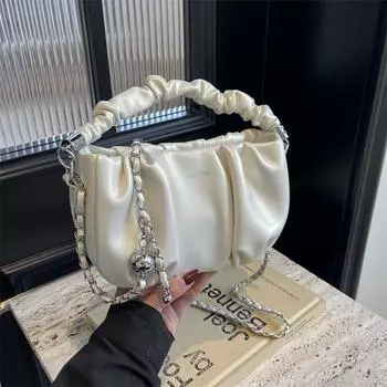 новая однотонная плиссированная сумка через плечо из полиуретана, легкая и удобная ткань, детальный дизайн, большая вместимость