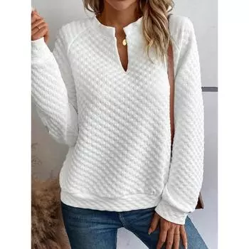 Новая однотонная повседневная повседневная женская одежда с вырезом на вырезе на весну и осень, V-образная толстовка с длинными рукавами S белый