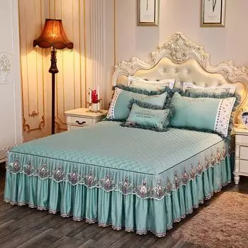 Новая однотонная стеганая кружевная юбка из модала, летнее эластичное покрывало, фартук, наматрасник 150*200cm 3pcs