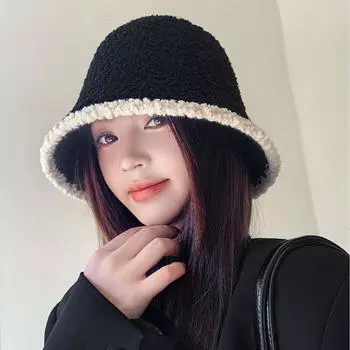 Новая однотонная теплая женская шляпа-ведро на осень и зиму, модная универсальная вязаная шапка-ведро из овечьей шерсти One Size чёрный
