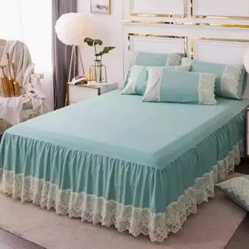 Новая однотонная юбка-кровать в стиле принцессы, кружевной чехол, уродливый фартук для кровати, защитные рукава, универсальны круглый год 150x200cm 3pcs