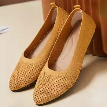 Новая однотонная женская обувь с острым носком на мягкой подошве, повседневная дышащая женская трикотажная обувь 36 чёрный