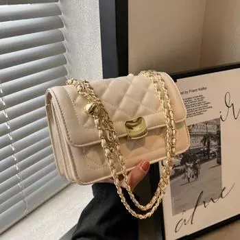 Новая однотонная женская сумка через плечо, универсальная клетчатая женская сумка через плечо, модная женская сумка с металлическим украшением, материал PU