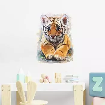 Новая окрашенная наклейка на стену с милым маленьким тигром для детской комнаты, спальни, украшения дома, съемные наклейки, украсят декор, обои с животными