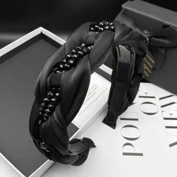 Новая органзовая плетеная повязка на голову черная хрустальная повязка на волосы широкий край нескользящие аксессуары для волос