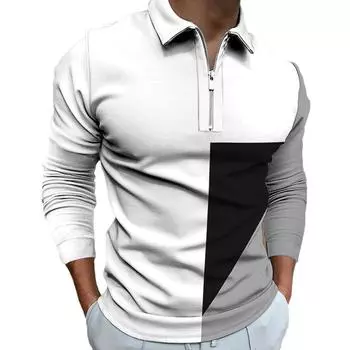 Новая осень 2024 года, мужская футболка-поло для гольфа, модная и удобная, деловая, повседневная, с застежкой-молнией и длинными рукавами S