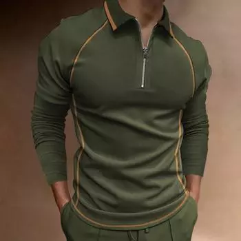 Новая осень 2024 года, мужская футболка-поло для гольфа, модная и удобная, деловая, повседневная, с застежкой-молнией и длинными рукавами S