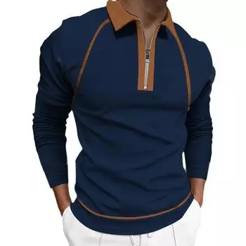 Новая осень 2024 года, мужская футболка-поло для гольфа, модная и удобная, деловая, повседневная, с застежкой-молнией и длинными рукавами S