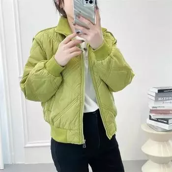 Новая осень-зима женская куртка из хлопка, фривольные парки, утолщенная теплая женская хлопковая подкладка, верхняя одежда, повседневные короткие топы S зелёный