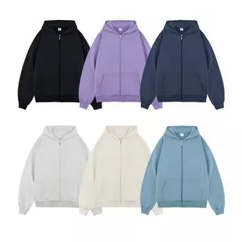 Новая осенне-зимняя 450G махровая свободная толстовка с капюшоном на молнии, однотонная повседневная мужская термокуртка S