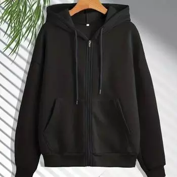 Новая осенне-зимняя бархатная европейская и американская повседневная толстовка с капюшоном на молнии S белый