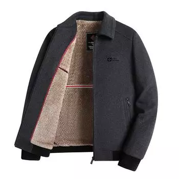 Новая осенне-зимняя бархатная шерстяная куртка с утолщенными лацканами для мужчин среднего и пожилого возраста, шерстяная куртка, теплая куртка для папы M