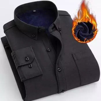 Новая осенне-зимняя деловая универсальная рубашка-куртка, мужская однотонная теплая рубашка с длинными рукавами, повседневная рубашка для активного отдыха M чёрный