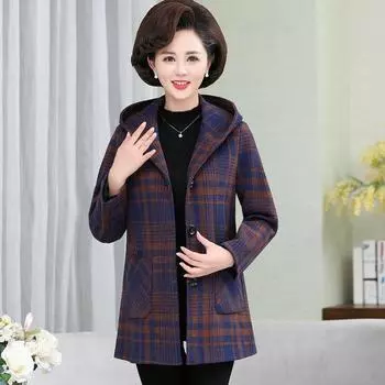 Новая осенне-зимняя клетчатая одежда для мам с капюшоном для женщин среднего возраста, средняя и длинная, облегающая, большого размера, женская одежда, модная одежда M