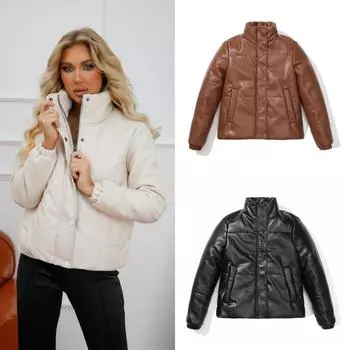 Новая осенне-зимняя короткая кожаная куртка женская куртка европейская и американская утолщенная хлопковая подкладка одежда хлеб одежда S чёрный