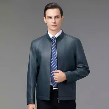 Новая осенне-зимняя куртка из натуральной кожи, мужская куртка из овчины с воротником-стойкой, короткая облегающая повседневная кожаная куртка, модная 170