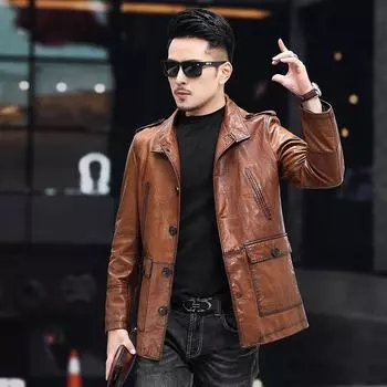 Новая осенне-зимняя куртка из натуральной кожи средней длины с отворотами из вощеной овчины, ветровка из натуральной кожи для охоты L