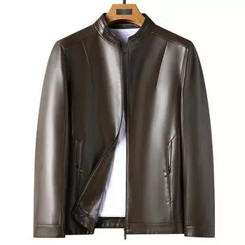 Новая осенне-зимняя куртка из утолщенной бархатной кожи, мужская кожаная куртка с воротником-стойкой, модная простая деловая повседневная кожаная куртка 170