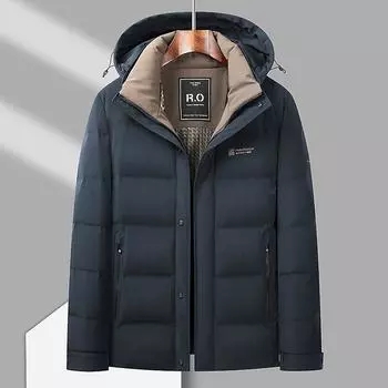 Новая осенне-зимняя куртка-пуховик мужская средней длины со съемным капюшоном повседневная теплая куртка-пуховик на утином пуху для мужчин L