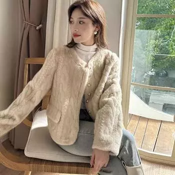 Новая осенне-зимняя маленькая ароматная ветрозащитная хлопковая имитация норковой шерсти маленькая знаменитая короткая меховая куртка женская одежда S (within 50 kg)