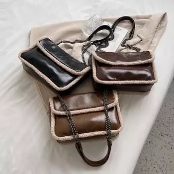 Новая осенне-зимняя модная сумка на одно плечо с текстурой цепочки из овечьей шерсти, повседневный дизайн, стиль Майяра