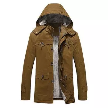 Новая осенне-зимняя мужская бархатная утолщенная куртка из чистого хлопка, стираная, средней длины, с капюшоном M