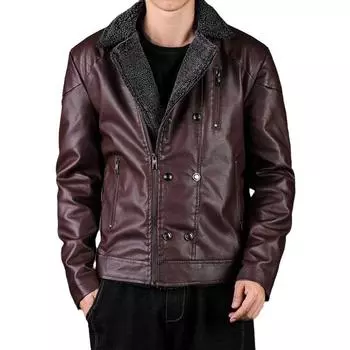 Новая осенне-зимняя мужская бархатная зеленая куртка, мотоциклетная куртка, хлопковое пальто, теплая кожаная куртка для мужчин среднего и пожилого возраста M
