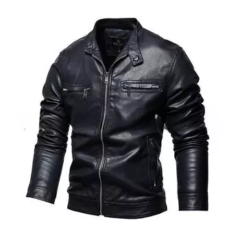 Новая осенне-зимняя мужская кожаная куртка, однотонная мужская куртка из искусственной кожи, цветная флисовая мужская куртка L
