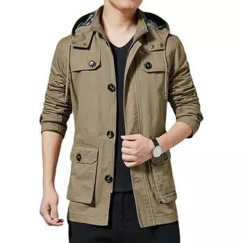 Новая осенне-зимняя мужская куртка в корейском стиле, повседневная ветровка средней длины, свободная тонкая куртка из чистого хлопка для мужчин M