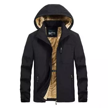 Новая осенне-зимняя мужская одежда, флисовая утепленная куртка с капюшоном, мужская куртка со съемной шапкой и множеством карманов M