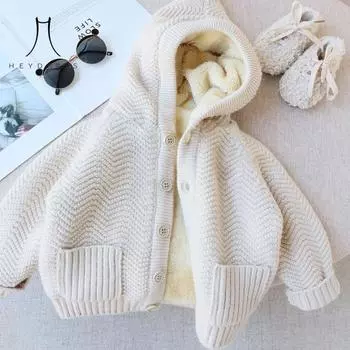 Новая осенне-зимняя одежда для мальчиков и девочек, толстые толстовки, бархатные детские куртки-свитера 90 коричневый