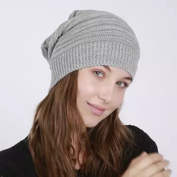 Новая осенне-зимняя однослойная тонкая плиссированная шапка-пуловер смешанного цвета для мужчин и женщин, трикотажная пряжа для утепления и защиты от холода, ворсовая шапка серый