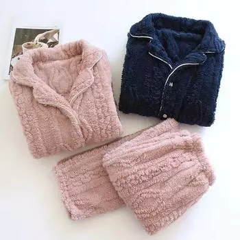 Новая осенне-зимняя парная пижама из двух частей, фланелевая утолщенная, большого размера, брюки с длинными рукавами, комплект для домашнего обихода для мужчин и женщин M