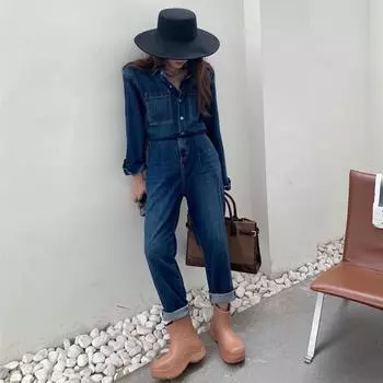 Новая осенне-зимняя рабочая одежда, джинсовый комбинезон, синее женское пальто S синий