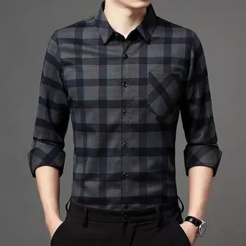 Новая осенне-зимняя рубашка с длинными рукавами, утолщенная деловая рубашка, клетчатый мужской топ M